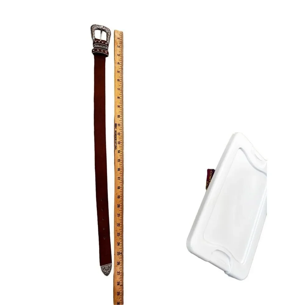 3D embossed silver / leather belt girls belt